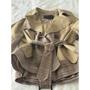 BCBG Max Azria Cropped Trench Plaid Trim